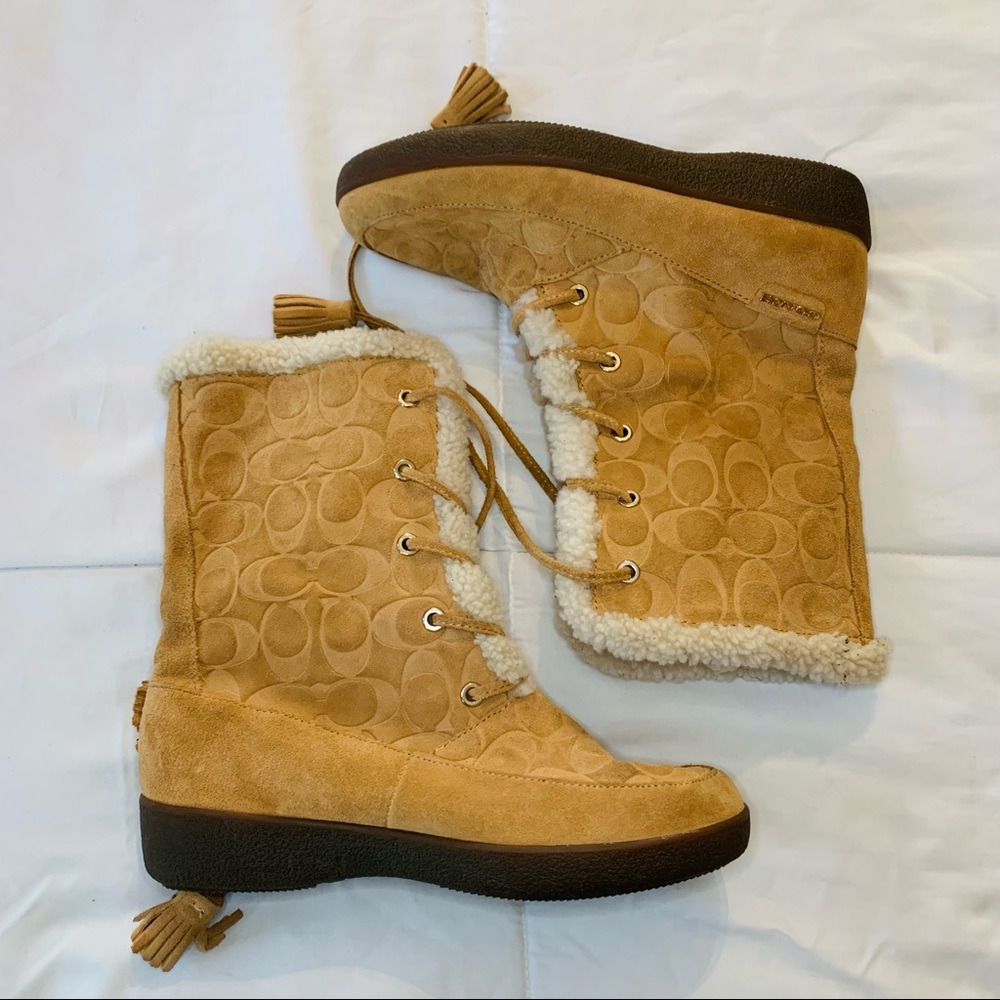 Coach Brown Cozy Platform All Over Print Boots Size 8